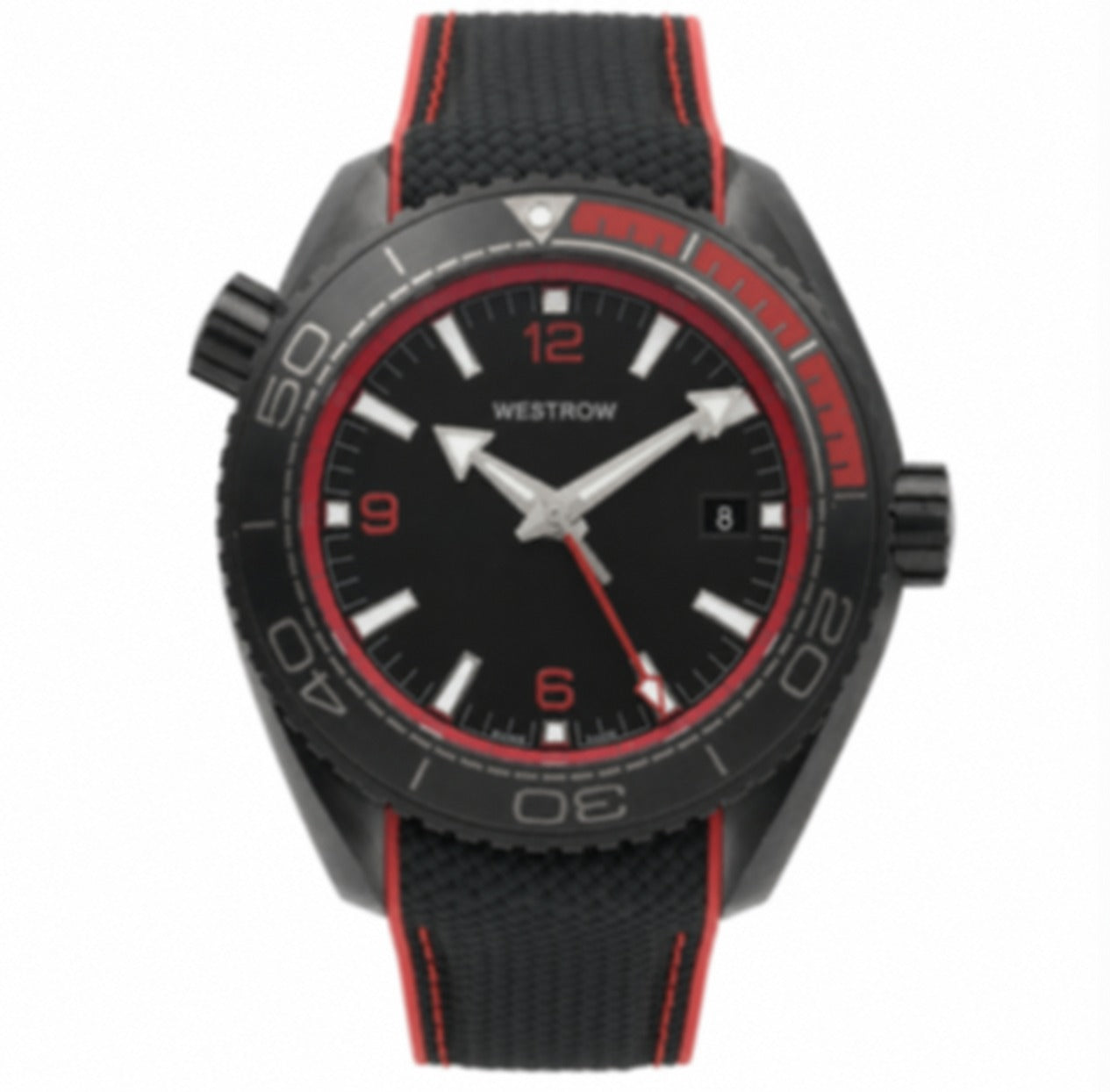 Men's Automatic GMT Diver in Black Ceramic with Red Accents